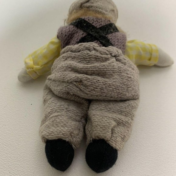 Vintage Doll 6" Small Child Boy Knit Overalls Hat - Picture 7 of 7